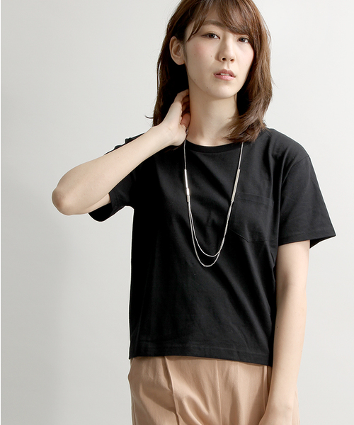 WEGO（ウィゴー）の「WEGO/USAコットンUネックTシャツ（Tシャツ/カットソー・レディース・杢グレー/ネイビー/キャメル/ブラック/ホワイト/イエロー/ピンク/レッド系その他/ホワイト系その他/パープル/ダークグリーン・MEDIUM/LARGE）」の3枚目の写真