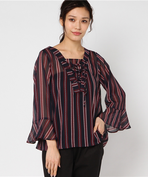 Honeys（ハニーズ）の「レースアップブラウス（シャツ/ブラウス・レディース・ホワイト系その他2/ホワイト系その他/レッド系その他/ブルー系その他2/ブルー系その他・L/M）」の4枚目の写真