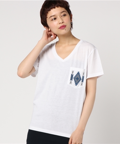 VENCEEXCHANGE(ヴァンスエクスチェンジ)の「オルテガ刺繍ポケットT (Tシャツ/カットソー・レディース・オフホワイト/ブラック/オレンジ・MEDIUM)」の12枚目の写真
