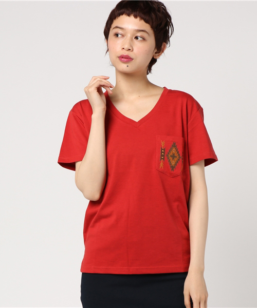 VENCEEXCHANGE(ヴァンスエクスチェンジ)の「オルテガ刺繍ポケットT (Tシャツ/カットソー・レディース・オフホワイト/ブラック/オレンジ・MEDIUM)」の13枚目の写真