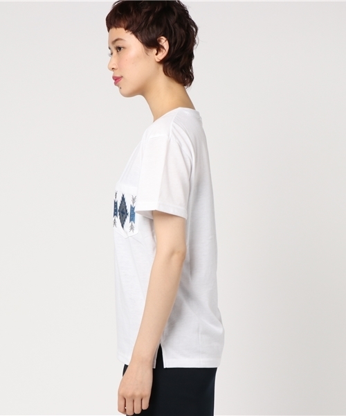 VENCEEXCHANGE(ヴァンスエクスチェンジ)の「オルテガ刺繍ポケットT (Tシャツ/カットソー・レディース・オフホワイト/ブラック/オレンジ・MEDIUM)」の5枚目の写真