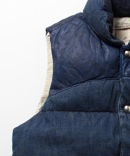 BEAMS PLUS（ビームスプラス）の「◇REMI RELIEF×BEAMS PLUS / 別注 デニムダウンベスト（ダウンベスト・メンズ・インディゴブルー・SMALL/MEDIUM/LARGE/X-LARGE）」の6枚目の写真