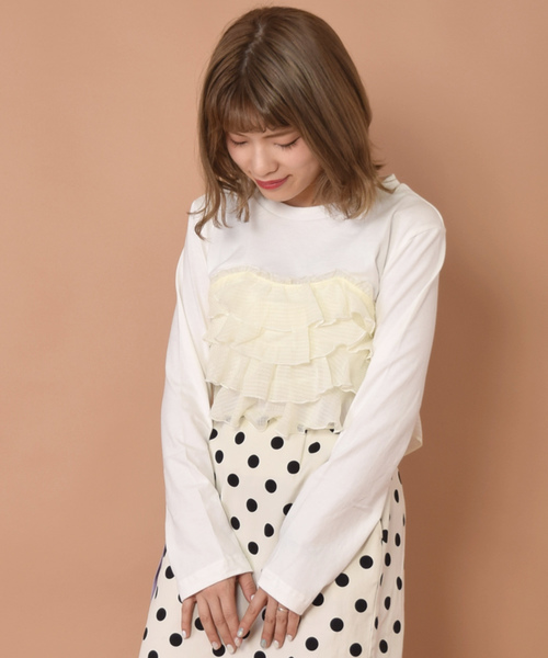 w closet(ダブルクローゼット)の「チェックビスチェドッキングプルオーバー(Tシャツ/カットソー・レディース・ホワイト/イエロー/ブラック・FREE)」の1枚目の写真