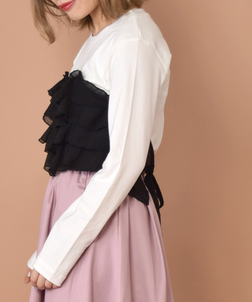 w closet(ダブルクローゼット)の「チェックビスチェドッキングプルオーバー(Tシャツ/カットソー・レディース・ホワイト/イエロー/ブラック・FREE)」の9枚目の写真