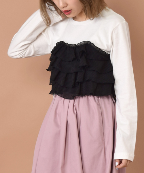 w closet(ダブルクローゼット)の「チェックビスチェドッキングプルオーバー(Tシャツ/カットソー・レディース・ホワイト/イエロー/ブラック・FREE)」の11枚目の写真