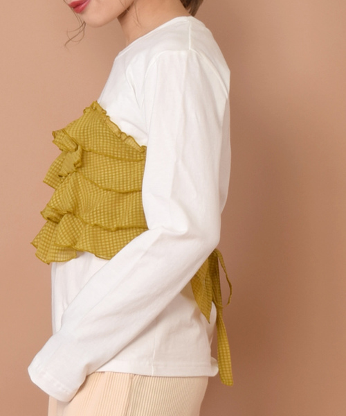 w closet(ダブルクローゼット)の「チェックビスチェドッキングプルオーバー(Tシャツ/カットソー・レディース・ホワイト/イエロー/ブラック・FREE)」の13枚目の写真