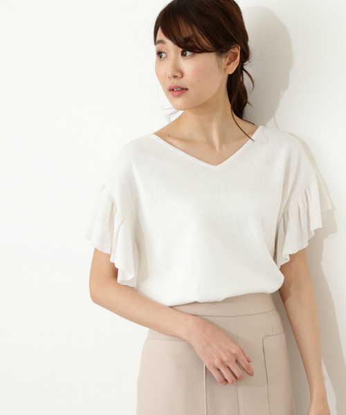 NATURAL BEAUTY BASIC（ナチュラルビューティーベーシック）の「◆ラミーコットンフレアスリーブニット（ニット/セーター・レディース・レッド/ブルー/ホワイト系その他・MEDIUM）」の2枚目の写真