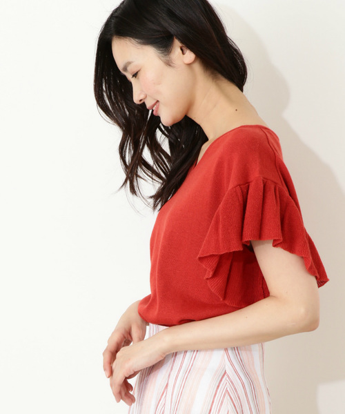 NATURAL BEAUTY BASIC（ナチュラルビューティーベーシック）の「◆ラミーコットンフレアスリーブニット（ニット/セーター・レディース・レッド/ブルー/ホワイト系その他・MEDIUM）」の9枚目の写真