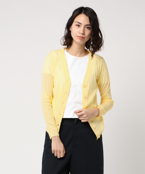 Letroyes（ルトロワ）の「透かし編みVネックカーディガン（カーディガン/ボレロ・レディース・ホワイト/イエロー/レッド・SMALL）」の2枚目の写真