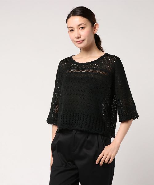 earth music&ecology(アースミュージックアンドエコロジー)の「・クロシェットニットプルオーバー(ニット/セーター・レディース・オレンジ/グレー/ブラック/ピンク/グリーン/アイボリー・FREE)」の2枚目の写真