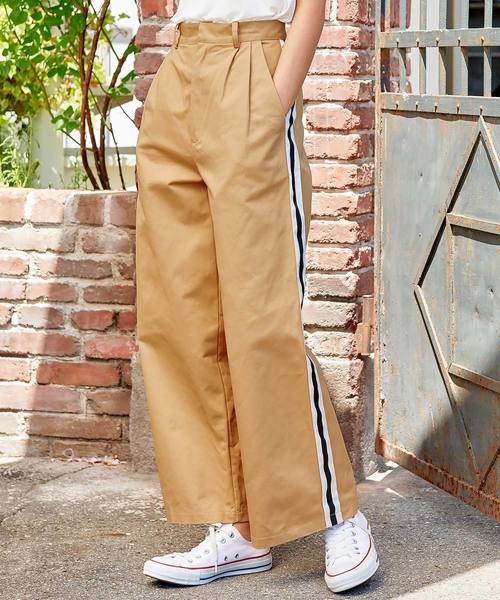 KOBE LETTUCE（コウベレタス）の「サイドラインデザインハイウエストワイドチノパンツ/レディース/ボトムス[M2191]神戸レタス（チノパンツ・レディース・ブラック/オフホワイト/キャメル・FREE）」の3枚目の写真