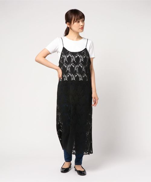 RIVE DROITE（リヴドロワ）の「リーフレースキャミワンピース（ワンピース・レディース・ブラック/オフホワイト・FREE）」の7枚目の写真