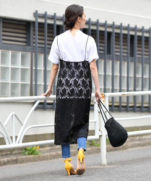 RIVE DROITE（リヴドロワ）の「リーフレースキャミワンピース（ワンピース・レディース・ブラック/オフホワイト・FREE）」の6枚目の写真