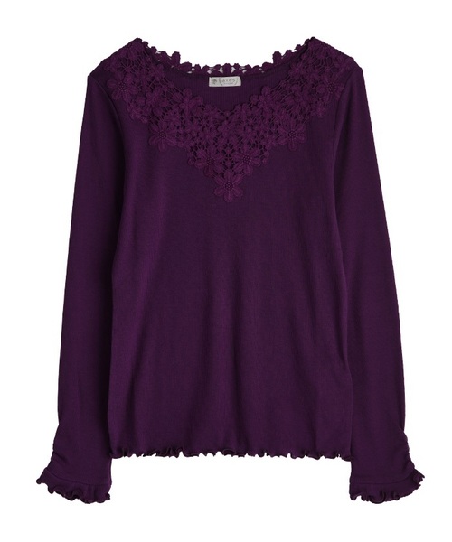 axes femme（アクシーズファム）の「お花レースインナープルオーバー（Tシャツ/カットソー・レディース・ブラック/ダークグリーン/パープル/マスタード/ワイン/キナリ・MEDIUM）」の4枚目の写真