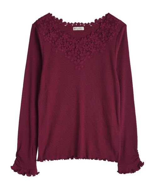 axes femme（アクシーズファム）の「お花レースインナープルオーバー（Tシャツ/カットソー・レディース・ブラック/ダークグリーン/パープル/マスタード/ワイン/キナリ・MEDIUM）」の6枚目の写真