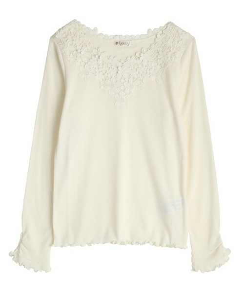 axes femme（アクシーズファム）の「お花レースインナープルオーバー（Tシャツ/カットソー・レディース・ブラック/ダークグリーン/パープル/マスタード/ワイン/キナリ・MEDIUM）」の2枚目の写真