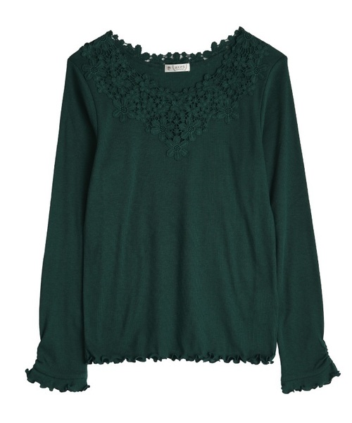 axes femme（アクシーズファム）の「お花レースインナープルオーバー（Tシャツ/カットソー・レディース・ブラック/ダークグリーン/パープル/マスタード/ワイン/キナリ・MEDIUM）」の3枚目の写真