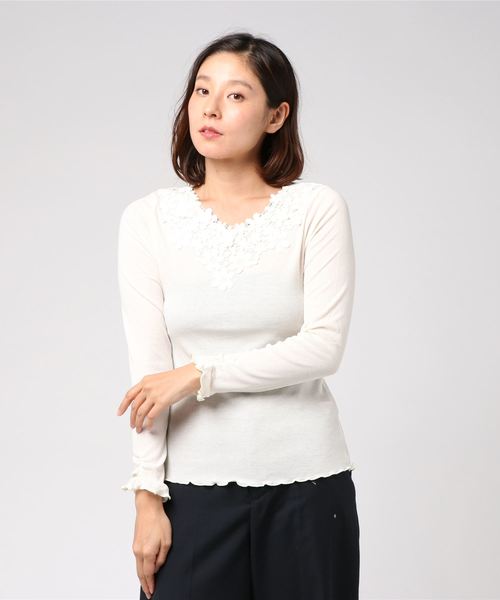 axes femme（アクシーズファム）の「お花レースインナープルオーバー（Tシャツ/カットソー・レディース・ブラック/ダークグリーン/パープル/マスタード/ワイン/キナリ・MEDIUM）」の14枚目の写真