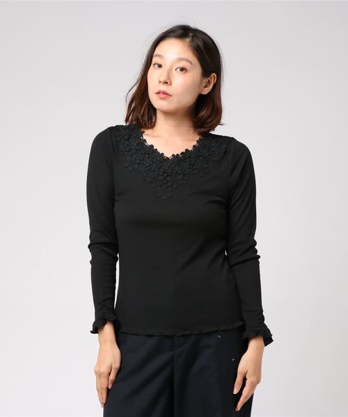 axes femme（アクシーズファム）の「お花レースインナープルオーバー（Tシャツ/カットソー・レディース・ブラック/ダークグリーン/パープル/マスタード/ワイン/キナリ・MEDIUM）」の9枚目の写真