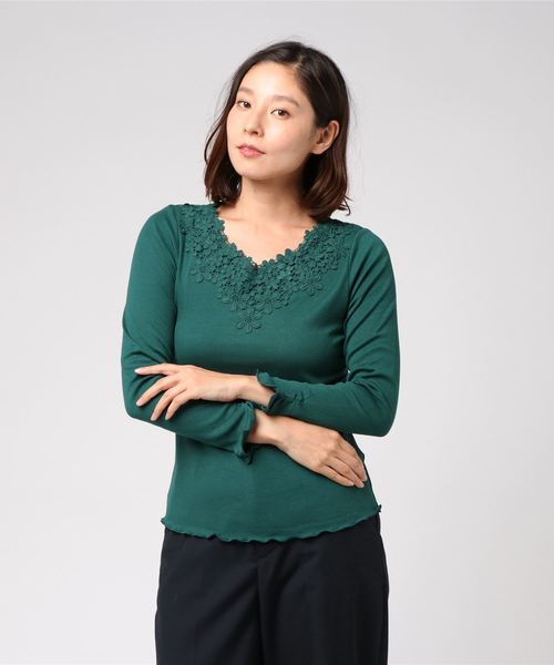 axes femme（アクシーズファム）の「お花レースインナープルオーバー（Tシャツ/カットソー・レディース・ブラック/ダークグリーン/パープル/マスタード/ワイン/キナリ・MEDIUM）」の10枚目の写真