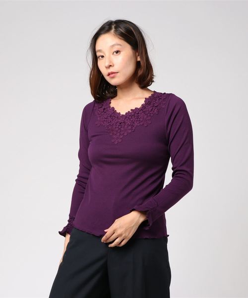 axes femme（アクシーズファム）の「お花レースインナープルオーバー（Tシャツ/カットソー・レディース・ブラック/ダークグリーン/パープル/マスタード/ワイン/キナリ・MEDIUM）」の11枚目の写真