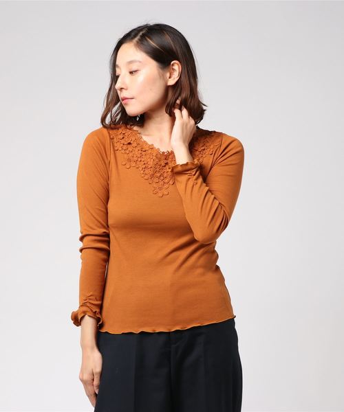 axes femme（アクシーズファム）の「お花レースインナープルオーバー（Tシャツ/カットソー・レディース・ブラック/ダークグリーン/パープル/マスタード/ワイン/キナリ・MEDIUM）」の12枚目の写真