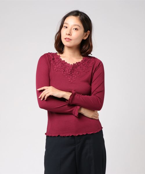axes femme（アクシーズファム）の「お花レースインナープルオーバー（Tシャツ/カットソー・レディース・ブラック/ダークグリーン/パープル/マスタード/ワイン/キナリ・MEDIUM）」の13枚目の写真