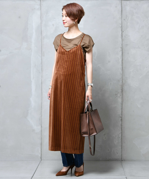DouDou（ドゥドゥ）の「ベロアストライプOP（ワンピース・レディース・カーキ/キャメル・FREE）」の8枚目の写真