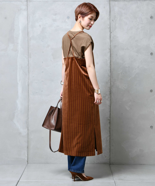 DouDou（ドゥドゥ）の「ベロアストライプOP（ワンピース・レディース・カーキ/キャメル・FREE）」の9枚目の写真