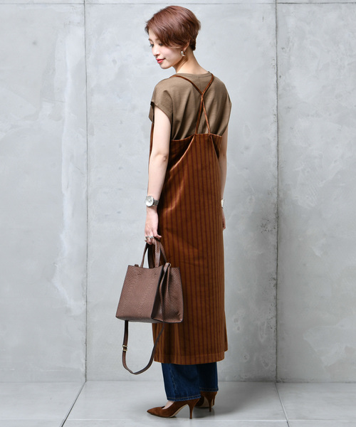 DouDou（ドゥドゥ）の「ベロアストライプOP（ワンピース・レディース・カーキ/キャメル・FREE）」の10枚目の写真
