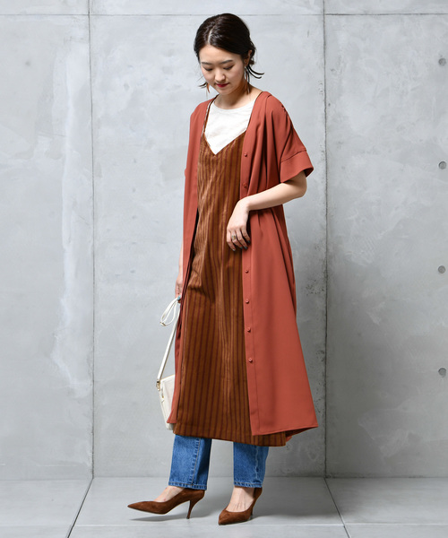 DouDou（ドゥドゥ）の「ベロアストライプOP（ワンピース・レディース・カーキ/キャメル・FREE）」の13枚目の写真