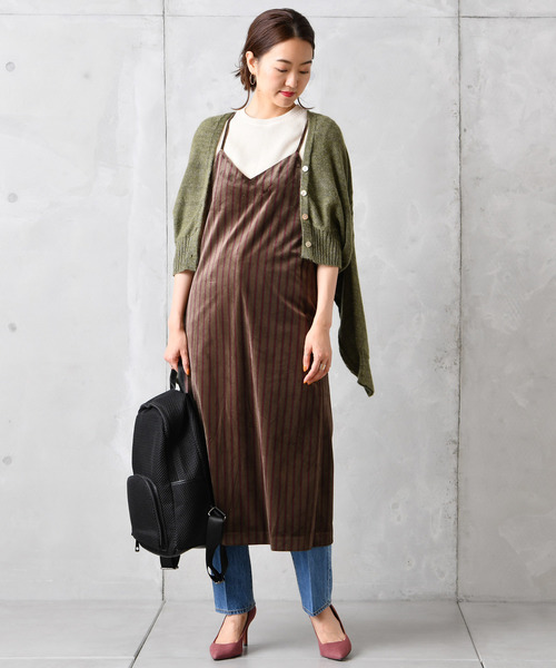 DouDou（ドゥドゥ）の「ベロアストライプOP（ワンピース・レディース・カーキ/キャメル・FREE）」の15枚目の写真