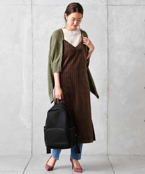DouDou（ドゥドゥ）の「ベロアストライプOP（ワンピース・レディース・カーキ/キャメル・FREE）」の16枚目の写真