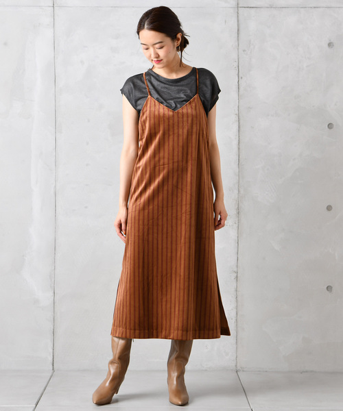 DouDou（ドゥドゥ）の「ベロアストライプOP（ワンピース・レディース・カーキ/キャメル・FREE）」の19枚目の写真