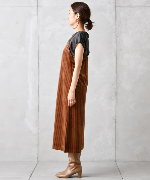 DouDou（ドゥドゥ）の「ベロアストライプOP（ワンピース・レディース・カーキ/キャメル・FREE）」の20枚目の写真