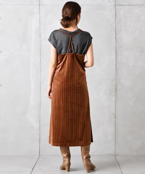 DouDou（ドゥドゥ）の「ベロアストライプOP（ワンピース・レディース・カーキ/キャメル・FREE）」の21枚目の写真