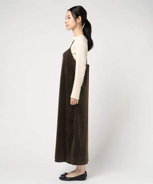 DouDou（ドゥドゥ）の「ベロアストライプOP（ワンピース・レディース・カーキ/キャメル・FREE）」の4枚目の写真