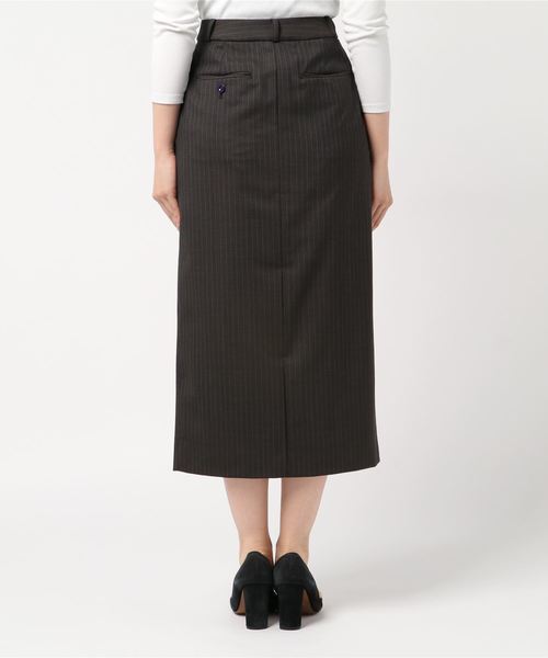 JOHN LAWRENCE SULLIVAN（ジョンローレンスサリバン）の「WOOL STRIPED TAILORED SKIRT（スカート・レディース・ブラウン・SMALL/MEDIUM）」の2枚目の写真