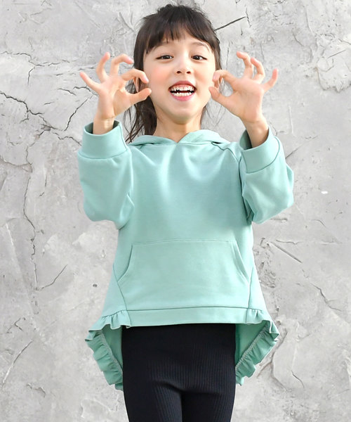 Bee des Bee（ビーデスビー）の「アシメ裾フリル長袖パーカー（Tシャツ/カットソー・キッズ・ネイビー/ミント・110cm/100cm/120cm/130cm/140cm/150cm）」の3枚目の写真