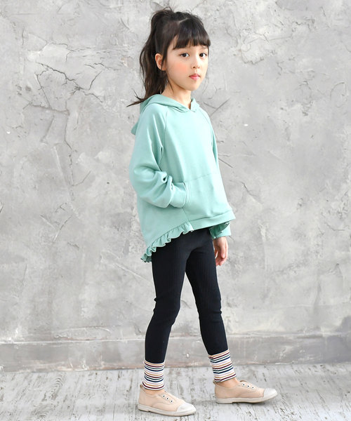 Bee des Bee（ビーデスビー）の「アシメ裾フリル長袖パーカー（Tシャツ/カットソー・キッズ・ネイビー/ミント・110cm/100cm/120cm/130cm/140cm/150cm）」の5枚目の写真
