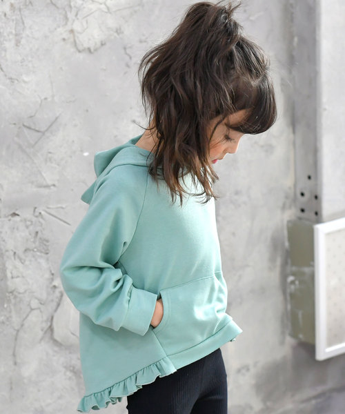 Bee des Bee（ビーデスビー）の「アシメ裾フリル長袖パーカー（Tシャツ/カットソー・キッズ・ネイビー/ミント・110cm/100cm/120cm/130cm/140cm/150cm）」の6枚目の写真