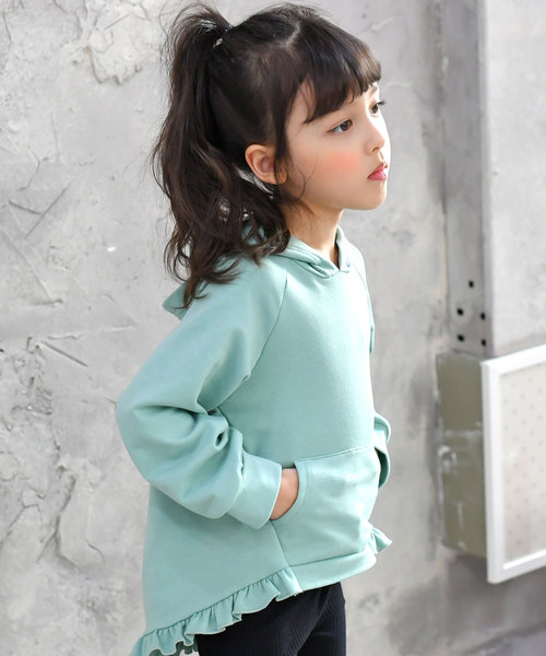 Bee des Bee（ビーデスビー）の「アシメ裾フリル長袖パーカー（Tシャツ/カットソー・キッズ・ネイビー/ミント・110cm/100cm/120cm/130cm/140cm/150cm）」の7枚目の写真