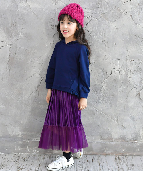 Bee des Bee（ビーデスビー）の「アシメ裾フリル長袖パーカー（Tシャツ/カットソー・キッズ・ネイビー/ミント・110cm/100cm/120cm/130cm/140cm/150cm）」の15枚目の写真