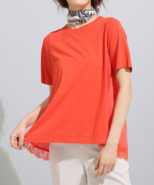 MUVEIL WORK(ミュベールワーク)の「MUVEIL WORK/MUVEIL WORK×AntiSoaked裾レースTシャツ(Tシャツ/カットソー)」|レッド系その他3