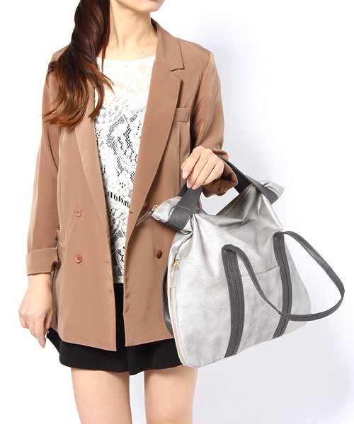 PAPILLONNER（パピヨネ）の「ZIPビッグトート（トートバッグ・レディース・シルバー/アクア・FREE）」の4枚目の写真