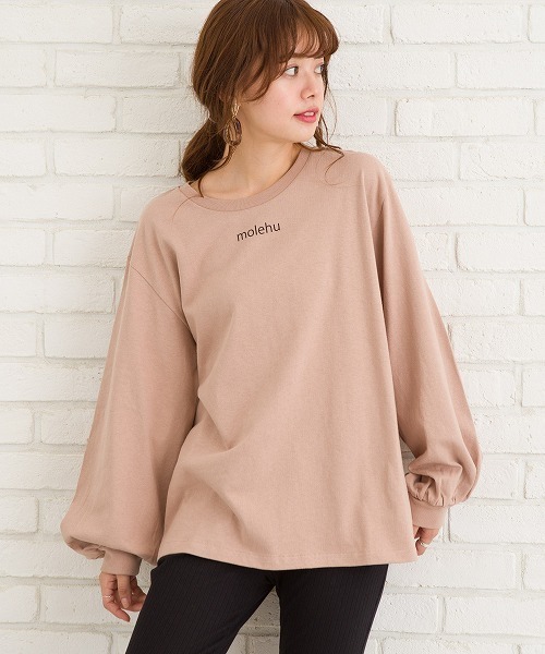 SpRay(スプレイ)の「BACK転写ボリュームスリーブロングTシャツ(Tシャツ/カットソー・レディース・ダークベージュ/オフホワイト/ピンク/チャコールグレー/ブラック・FREE)」の4枚目の写真