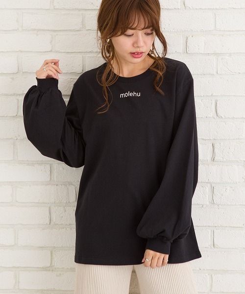 SpRay(スプレイ)の「BACK転写ボリュームスリーブロングTシャツ(Tシャツ/カットソー・レディース・ダークベージュ/オフホワイト/ピンク/チャコールグレー/ブラック・FREE)」の2枚目の写真