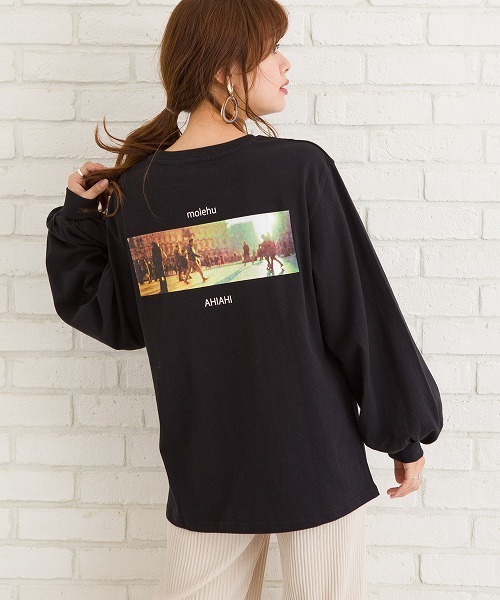 SpRay(スプレイ)の「BACK転写ボリュームスリーブロングTシャツ(Tシャツ/カットソー・レディース・ダークベージュ/オフホワイト/ピンク/チャコールグレー/ブラック・FREE)」の17枚目の写真