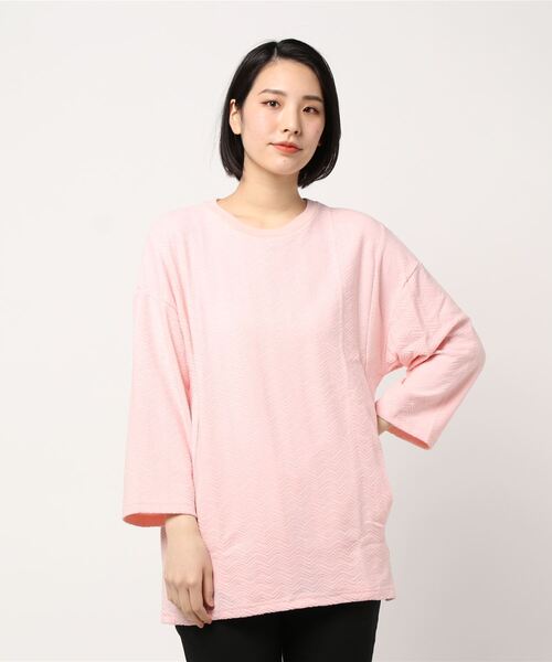 TRAP/U (トラップユー)の「【69】【TRAP/U】 切替8分カットソー(Tシャツ/カットソー・レディース・ホワイト/ベージュ/モカ/ライトピンク・MEDIUM/LARGE)」の1枚目の写真
