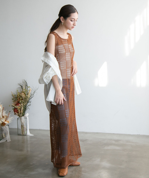 rectangle（レクタングル）の「メッシュノースリーブワンピース（ワンピース・レディース・ブラック/ブラウン/オフホワイト・FREE）」の3枚目の写真